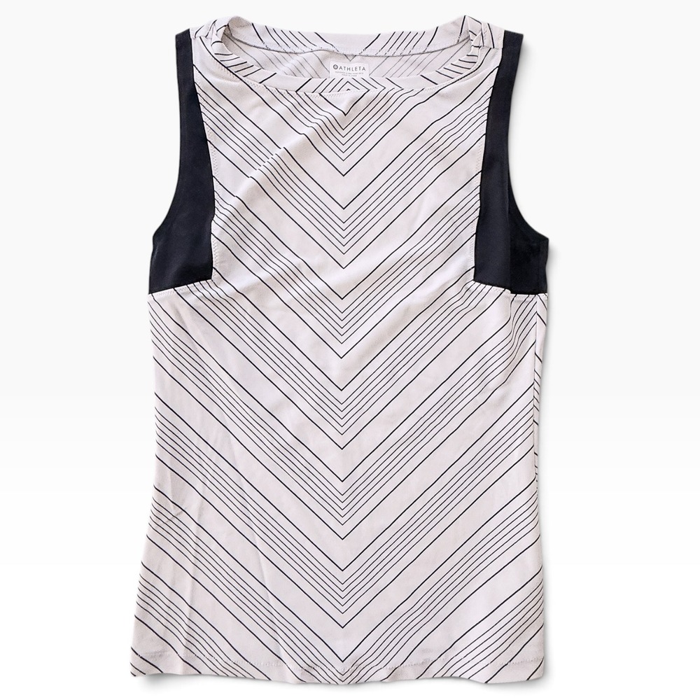 Athleta Womens XS Chevron Stripe Sleeveless Tank Top Black White Athletic Yoga